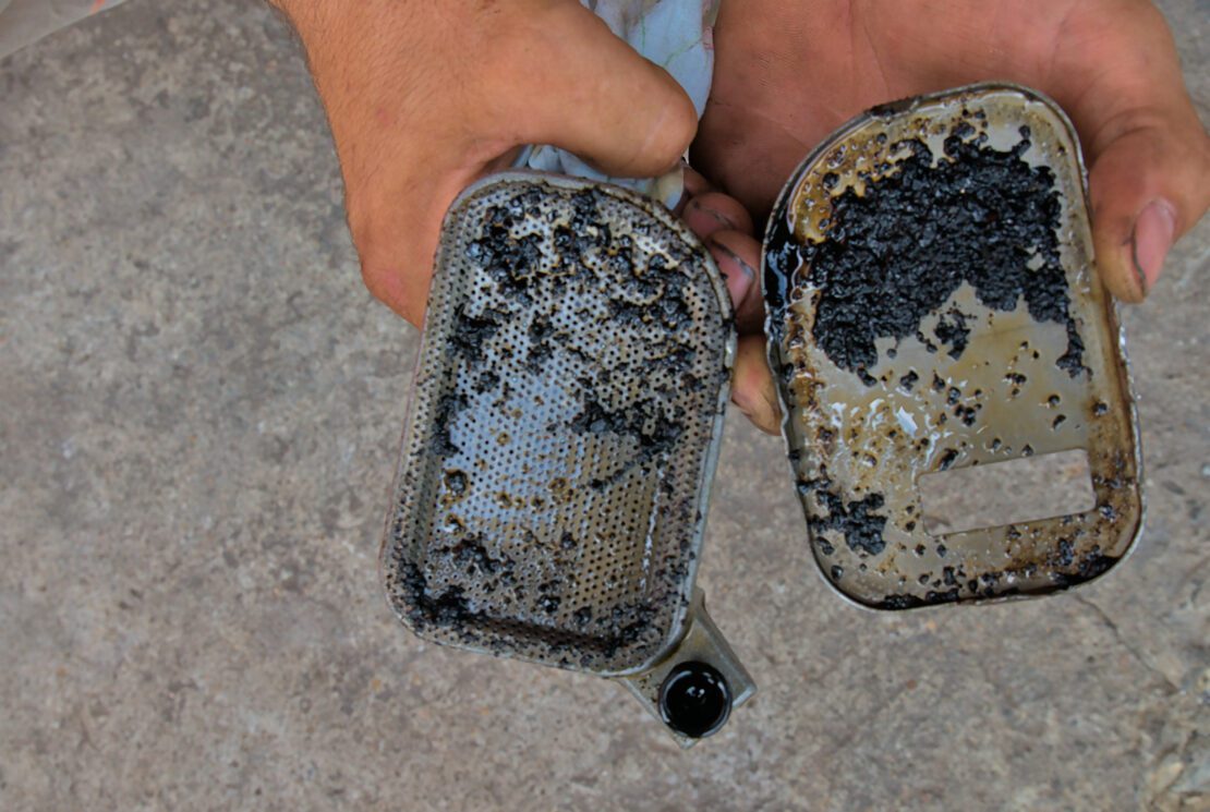 Particles from an oil tank